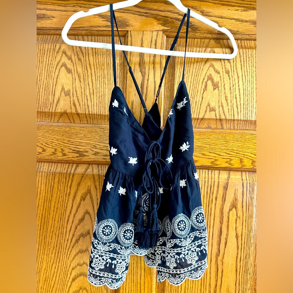 American Eagle Navy Embroidered Tank